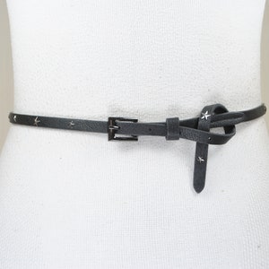Stars Bling Belt, Y2K Vintage Hip Belt, Skinny Black Vegan leather Belt for Women, Dark Metal Buckle, Studded, Size 30 31 32 33 34 35