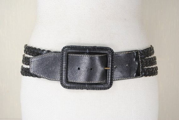 Wide Black Leather Belt, Braided Belt for Women, Woven  display picture 2