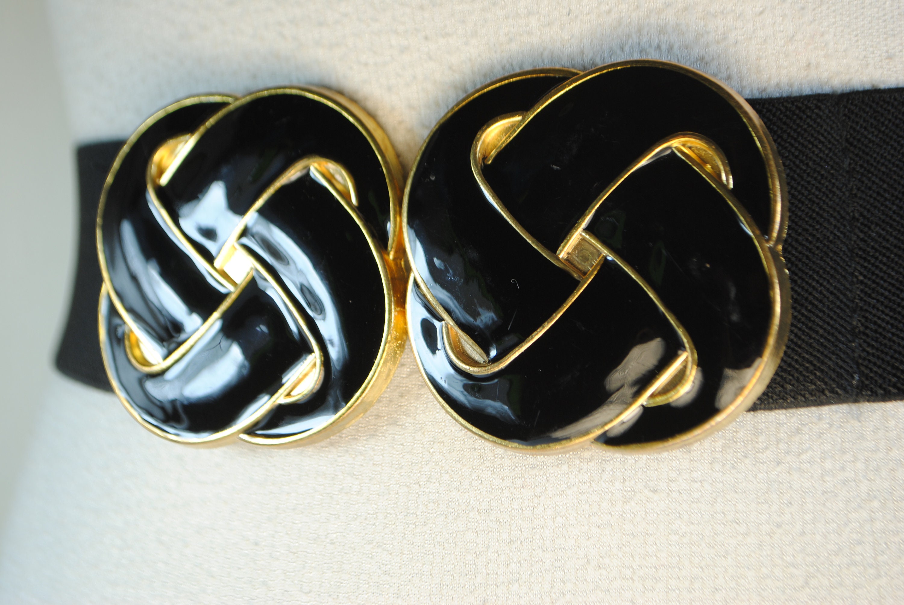 Vintage 80s Black Stretch Belt Gold Large Statement Buckle Wide Waist Retro ZYALTFDC Black Belts for Women Dresses Women main image 4