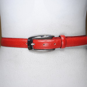 Skinny Red Belt for Women, Dark Metal Buckle, Elegant Belt, Vintage Accessories