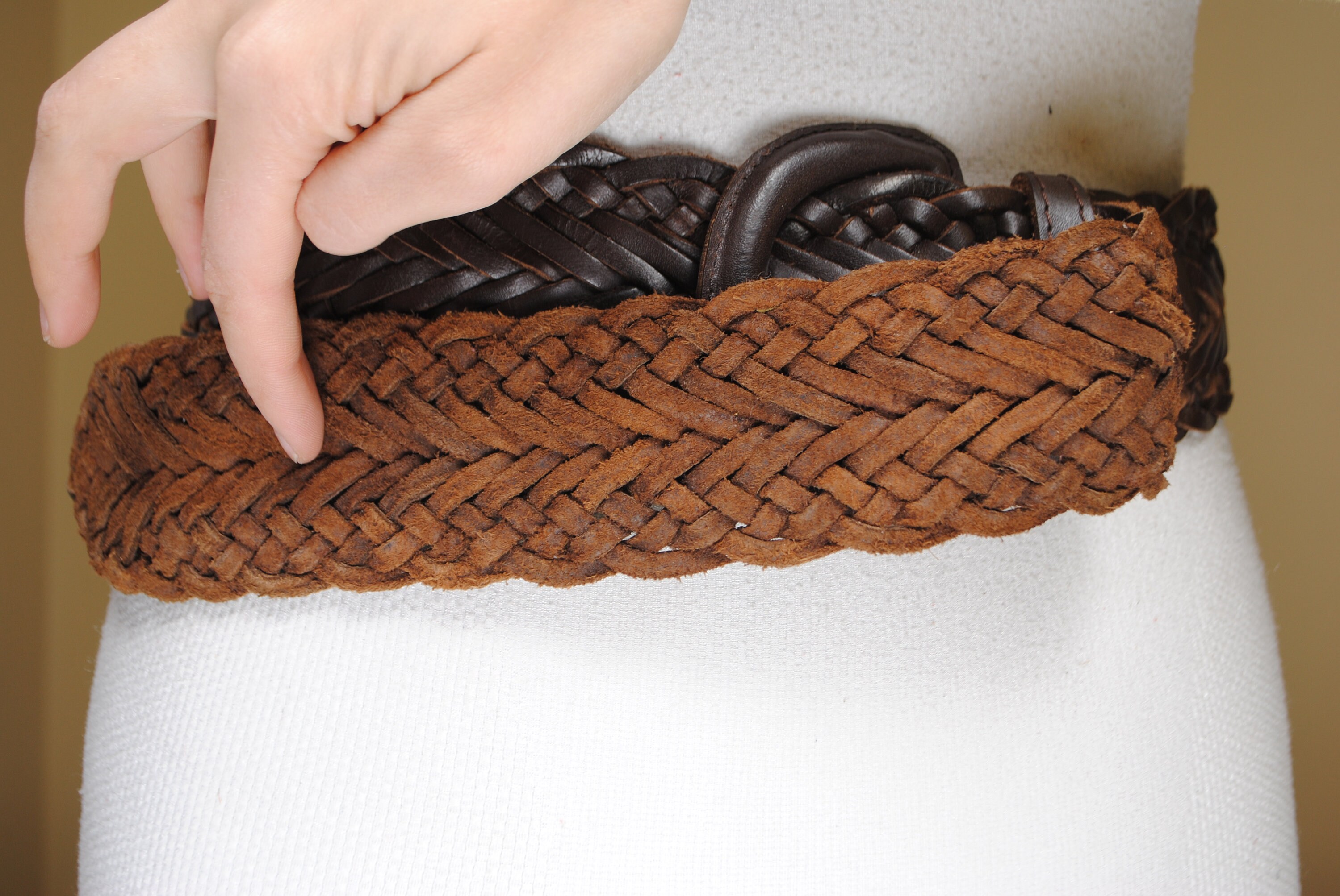 Chocolate Brown Braided Belt, Vintage Wide Brown Woven  display picture 2
