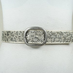 Silver metallic Y2K Hip Belt, Micro Studs Embellished Belt, Vegan Leather Belt for Women, Silver Buckle, Glam, Vintage, Size 38 39 40 41 42