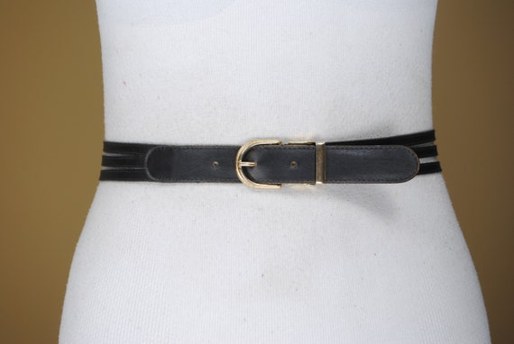Triple Wrap Black Belt, 90s Vintage, Skinny Hip Belt for  display picture 1