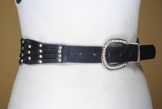 Vegan Leather Studded Y2K Oval Statement Belt Zwier | Oval Buckle Leather Studded Belt(Charcoal) main image 2