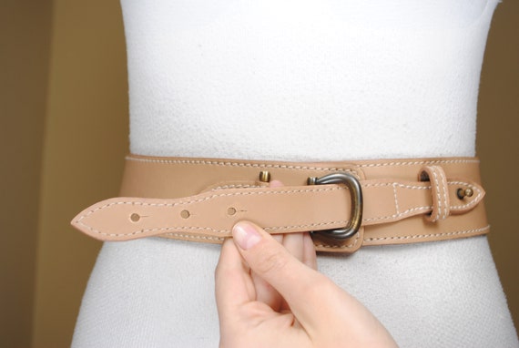 Wide Tan Leather Belt for Women, Horse Bit Brass … - image 9