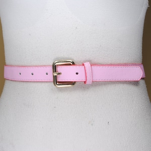 Skinny Pink Red Belt, Vegan leather, Women, Barbie, Y2K 00s Vintage, Golden Buckle, Contrast Trim, Light Washed pink, Size 33 34 35 36 37