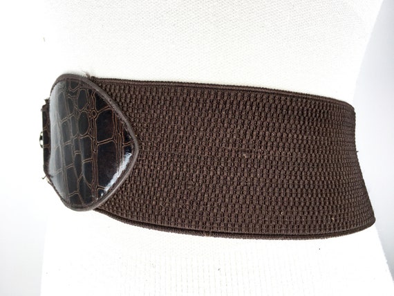 Wide Stretch Brown Belt, Patent Vegan Leather Bel… - image 7