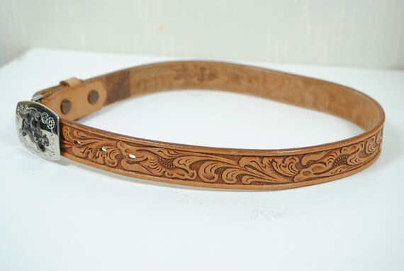 Southwestern Tan Leather Belt for Women, Silver B… - image 3