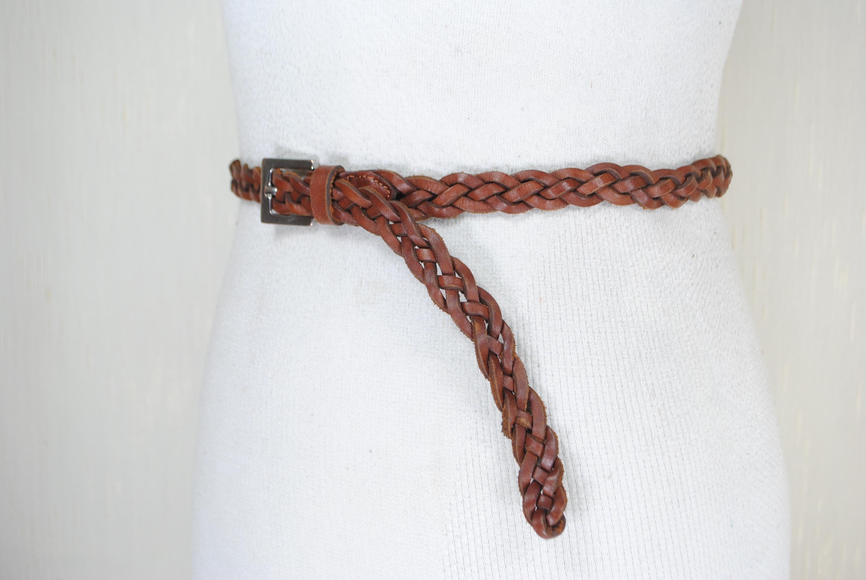 Brown Braided Belt 90s Vintage Skinny Woven Dark Leather  display picture 1