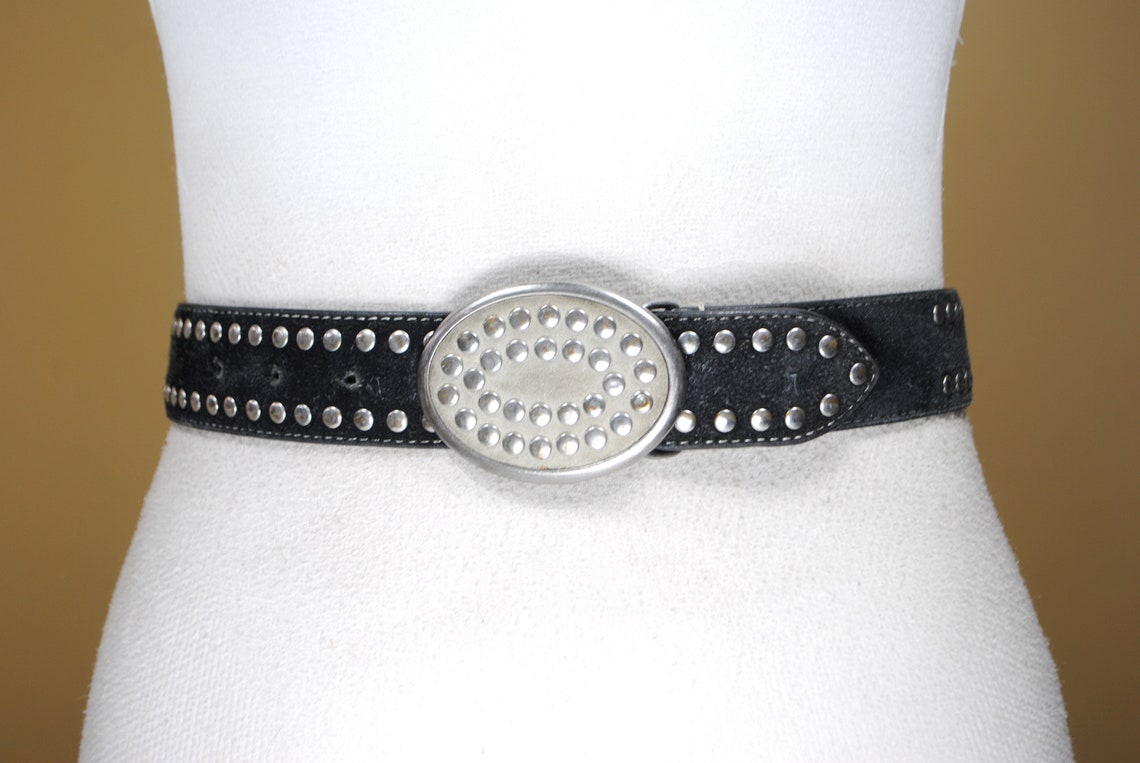 Black Studded Suede Belt for Women. Silver Buckle. Belt for | Etsy