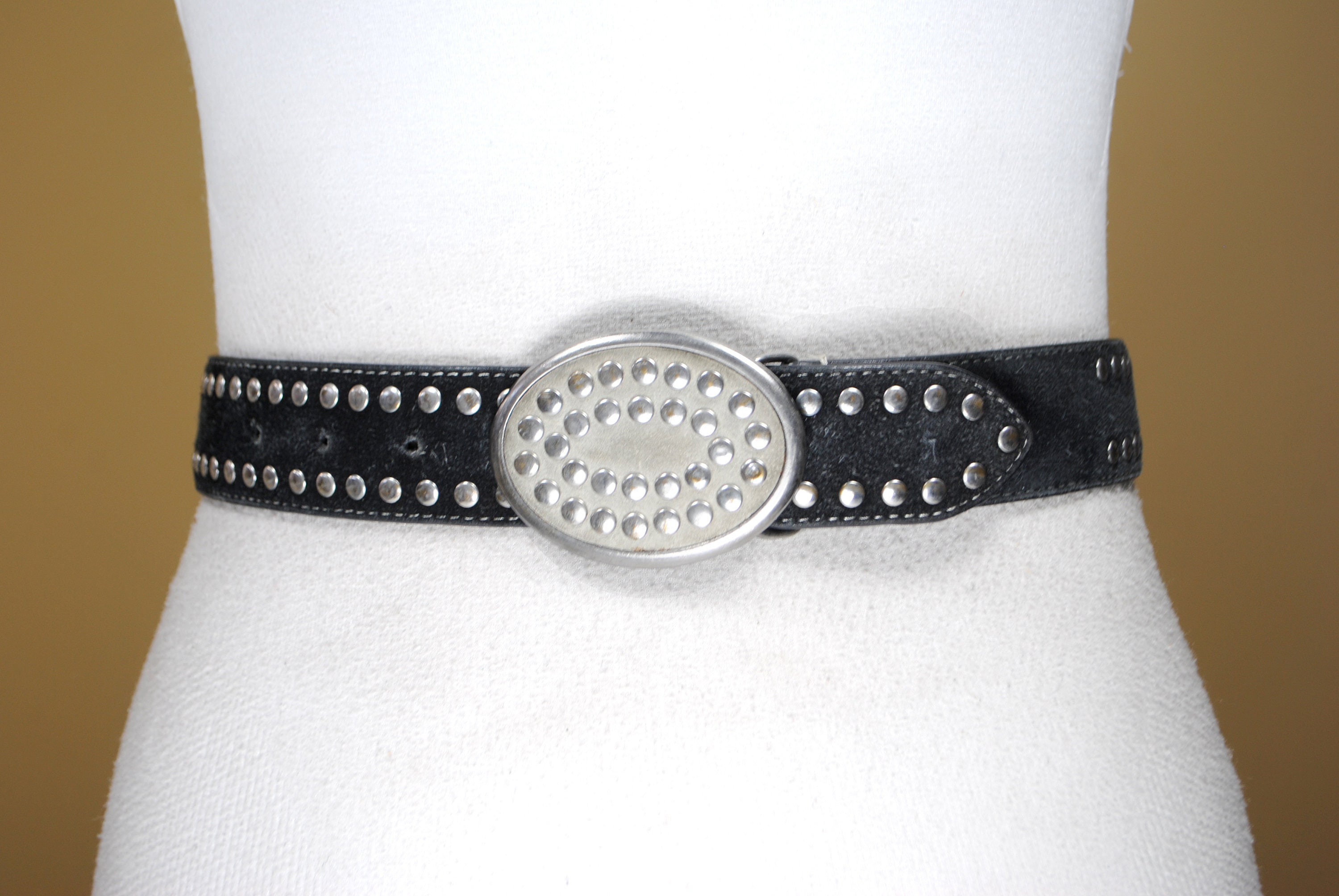 Black Studded Suede Belt for Women. Silver Buckle. Belt for Etsy
