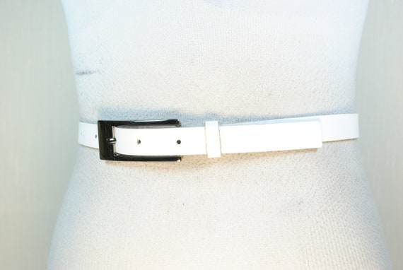 Skinny White Patent Belt, Genuine leather Y2K Bel… - image 5