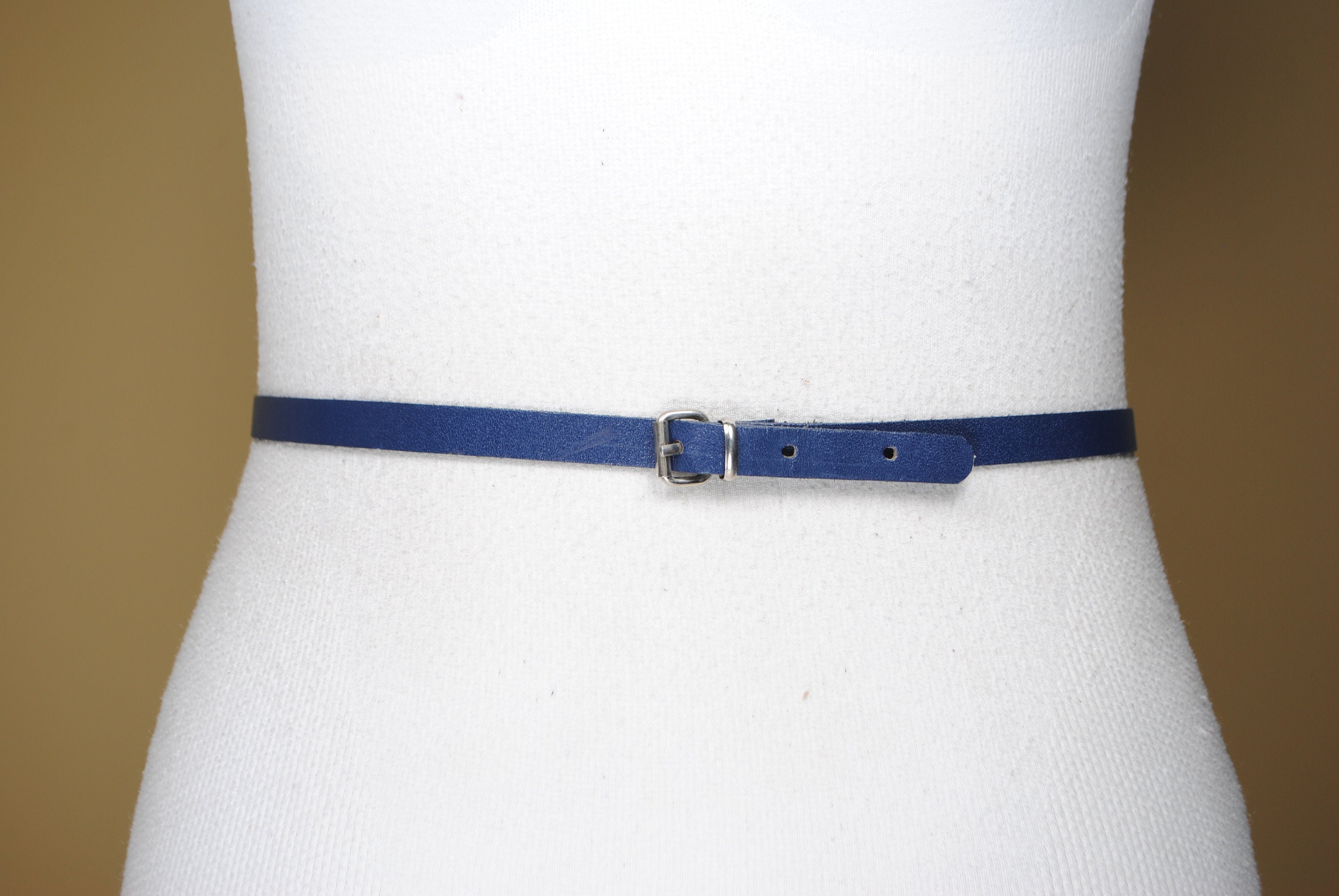 Skinny Blue Leather Belt, Old Money Quiet Luxury for Women 