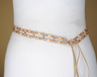 Beige tie up beads belt for women, Vintage Boho Accessories
