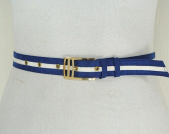 Womens Double Strands Belt Skinny Navy Blue Gold Tone Accent 29\