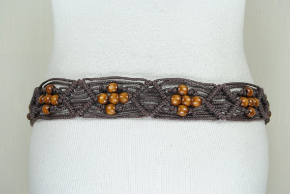 Long Rope Braided Boho Belt Wood Bead - Brown Ancnoz Womens Boho Macrame Belt for Dress Bohemian Style  main image 2