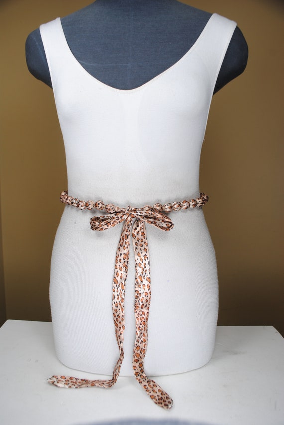 Leopard Tie up Beaded belt, 90s Vintage Fabric Be… - image 2