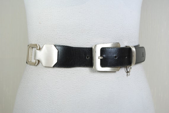 Unisex Black Leather Belt, Angelo Di Lombardi Vintage, Metal  display picture 1