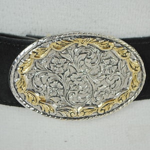 Black Suede Belt, Oval Mixed Gold Silver Tone Buckle, Engraved Floral Buckle, Women, Rate Boho Belt for Jeans, Vintage, Size 32 33 34 35