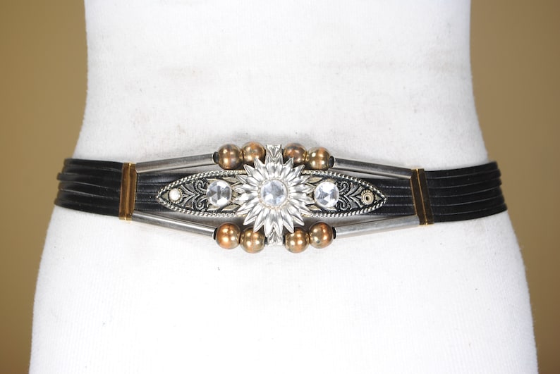 Ancient Egypt style belt 32-33 Vintage Black and Gold Silver Metallic belt for women Engraved bling belt cosplay festival belt