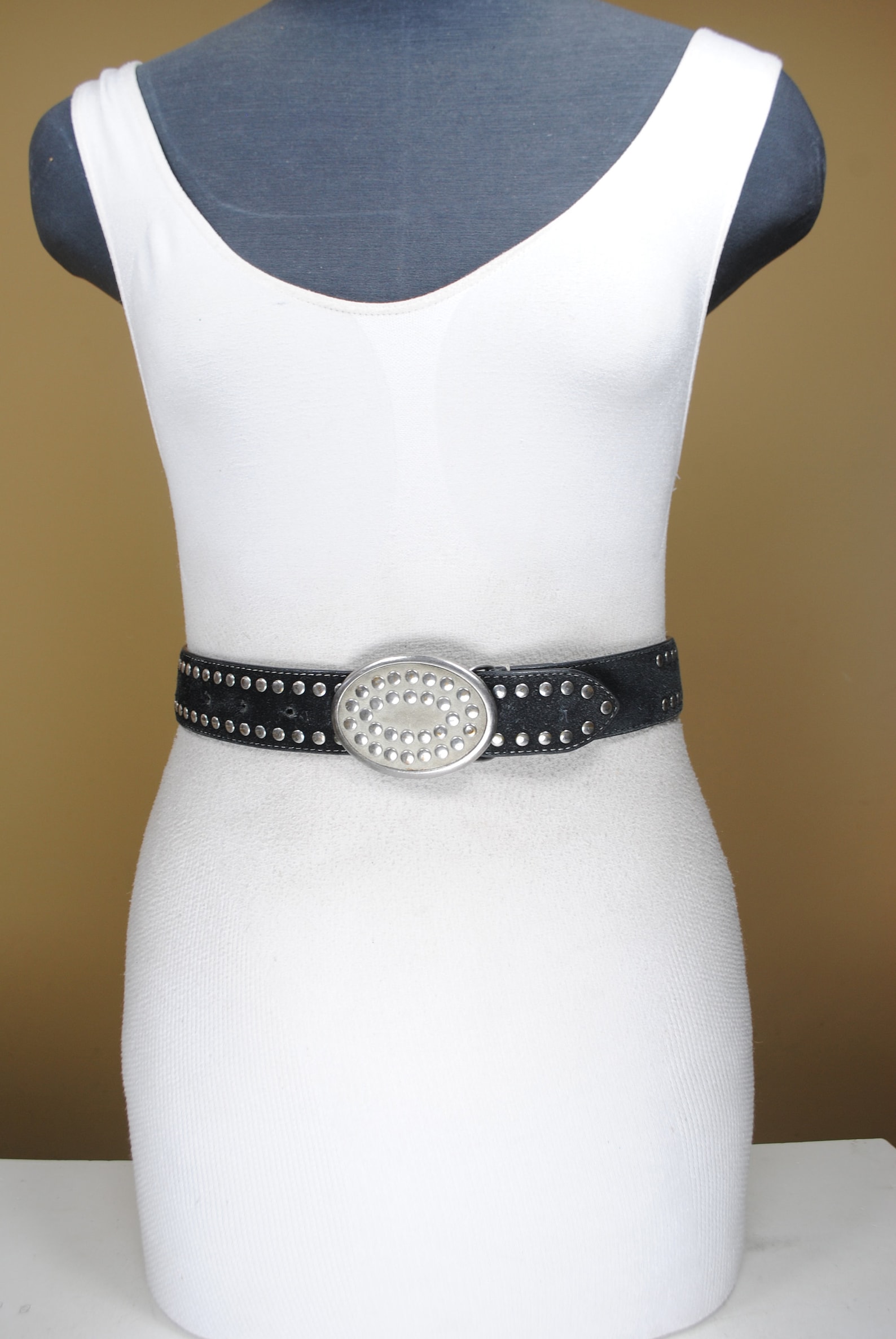 Black Studded Suede Belt for Women. Silver Buckle. Belt for Etsy