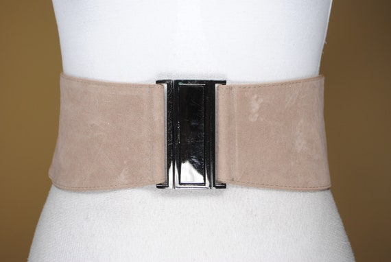Wide Beige Stretch Belt for Women. Taupe Vegan Su… - image 5