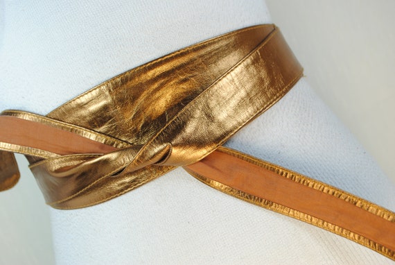 Metallic Brass Obi Belt, Old Gold Corset for wome… - image 9