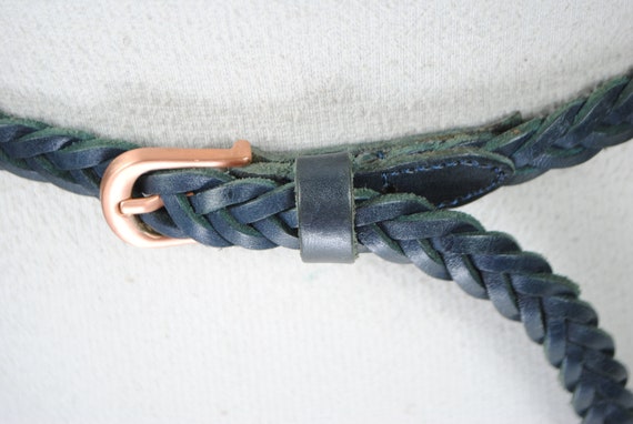 Skinny Blue Braided Belt, Woven Navy blue Leather… - image 7