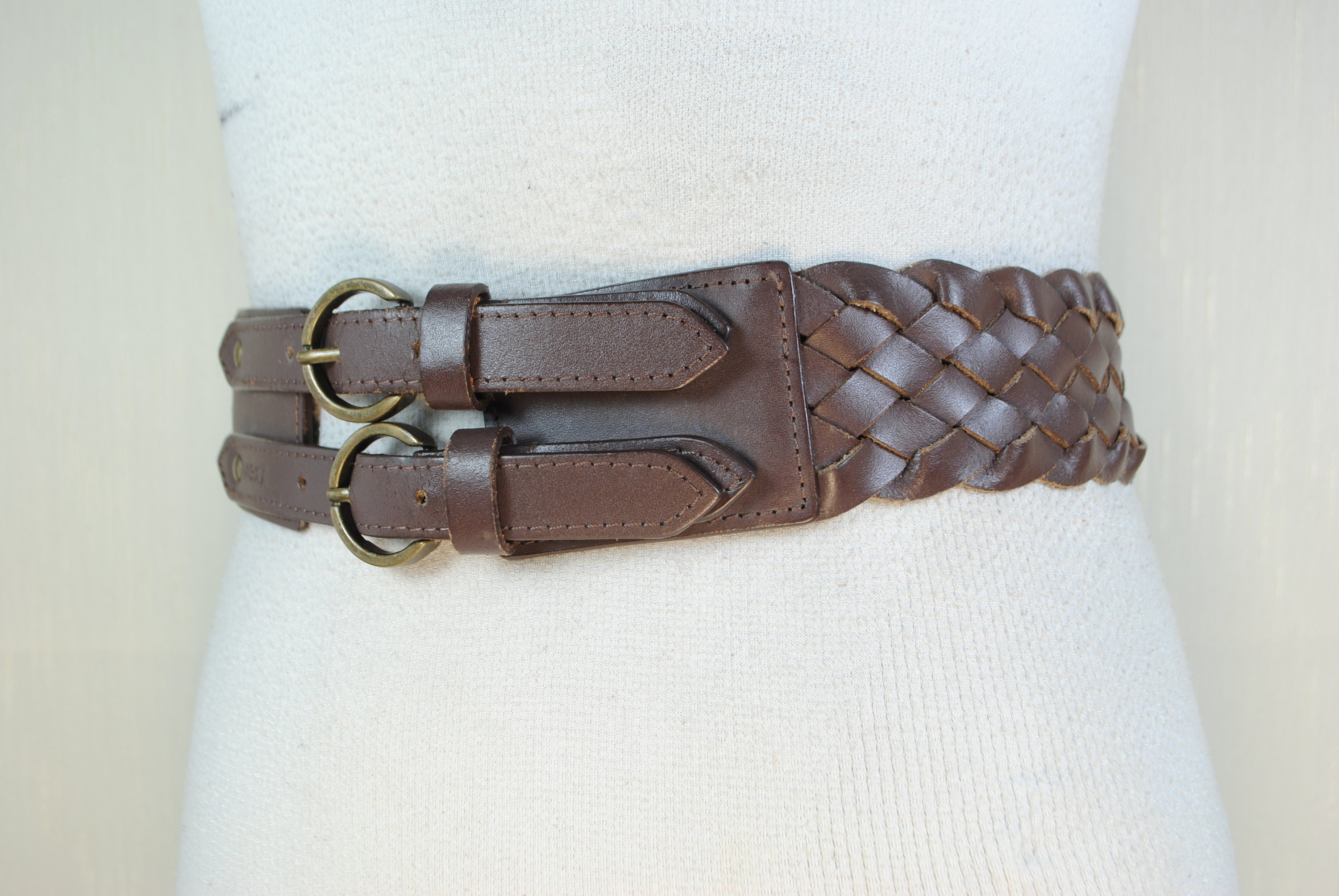 Vintage Y2k Festival Braided Leather Waist Belt Brown Boho Chic XXL Vintage 90s Y2K Women main image 3