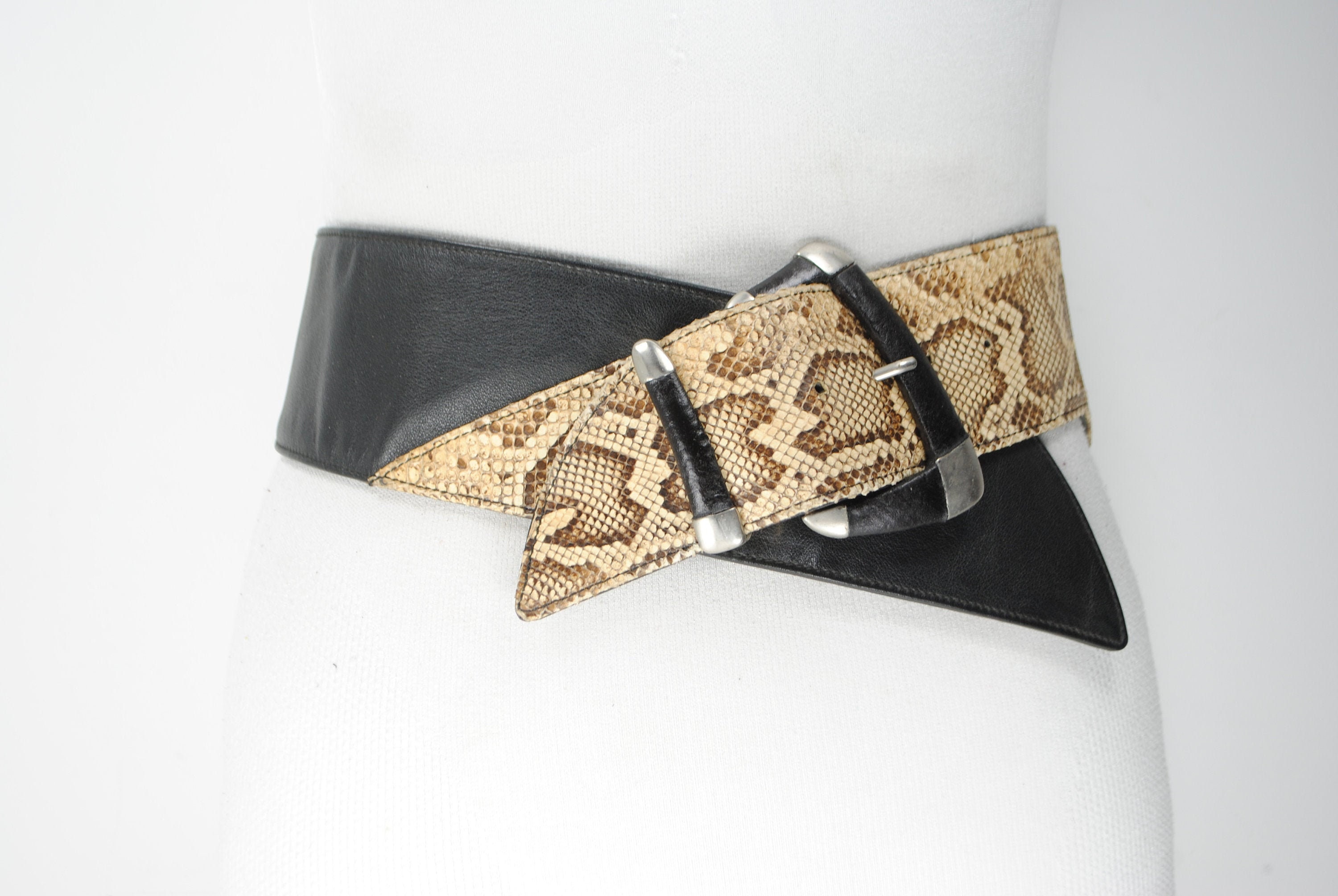 Y2K Python Genuine Leather Belt, Wide Dress Belt, Handmade