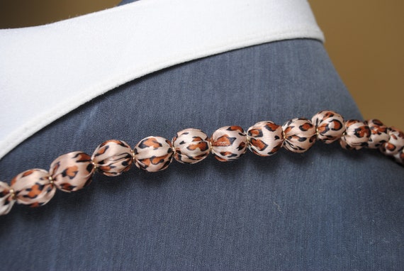 Leopard Tie up Beaded belt, 90s Vintage Fabric Be… - image 9