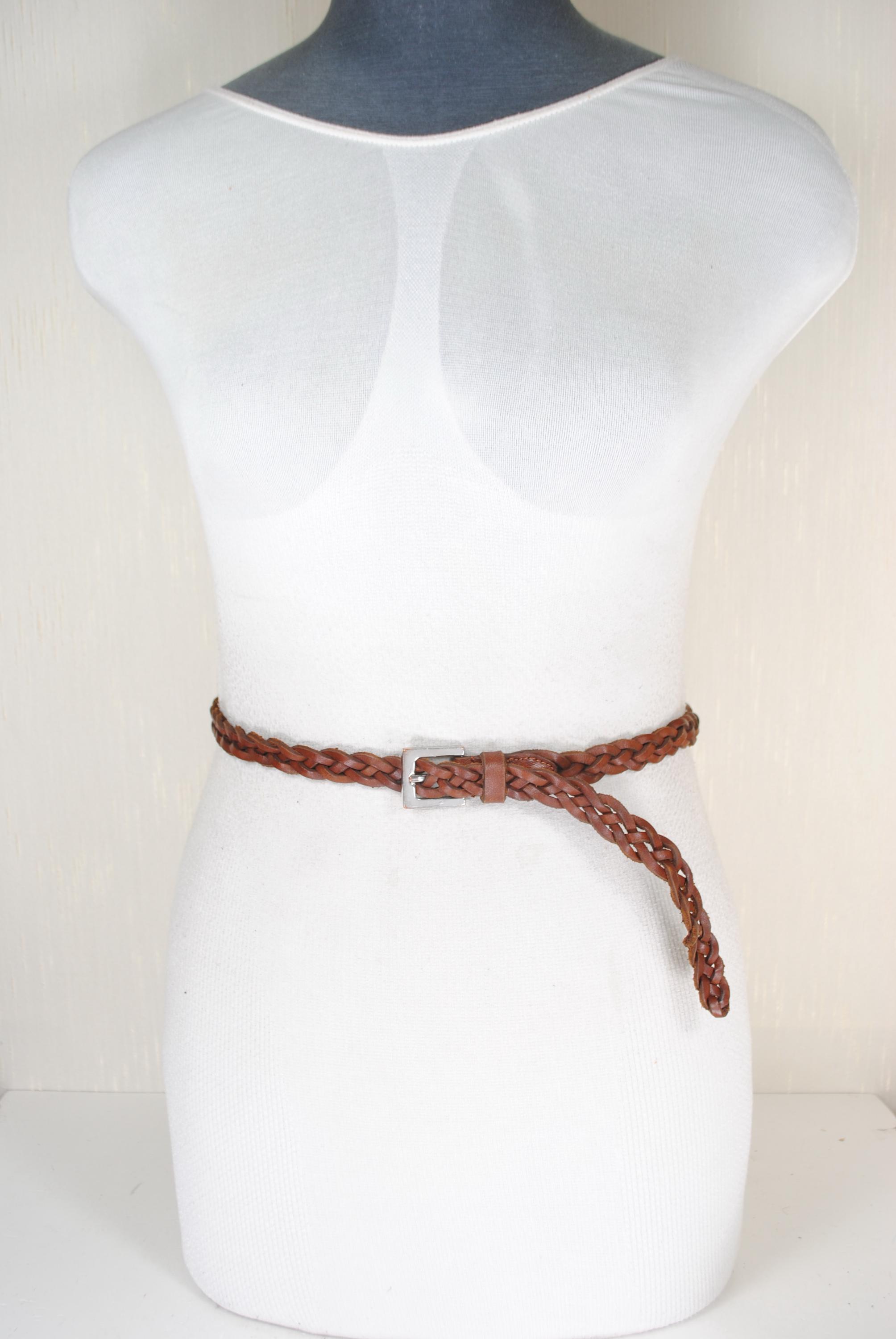 Vintage 90s Braided Leather Brown Belt Silver  Toggle Buckle Boho Western Medium Cowboy Silver Belts for Women for sale | eBay main image 2