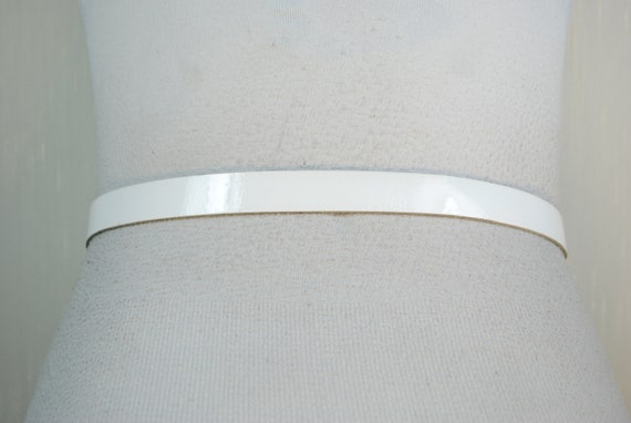 Skinny White Patent Belt, Genuine leather Y2K Bel… - image 7