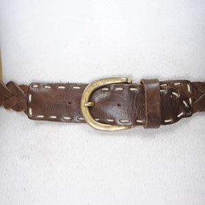Brown Braided Leather Belt Heavy duty Southwestern Thick Leather Woven Belt Unisex Brass Buckle 90s Vintage Western country, Size 39 40 41