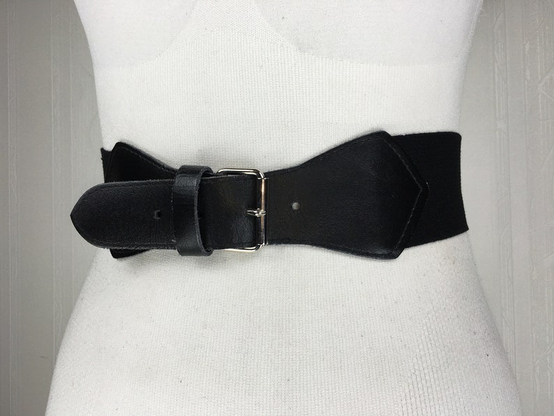 1970s 23''29'' black leather stretch belt for | Etsy