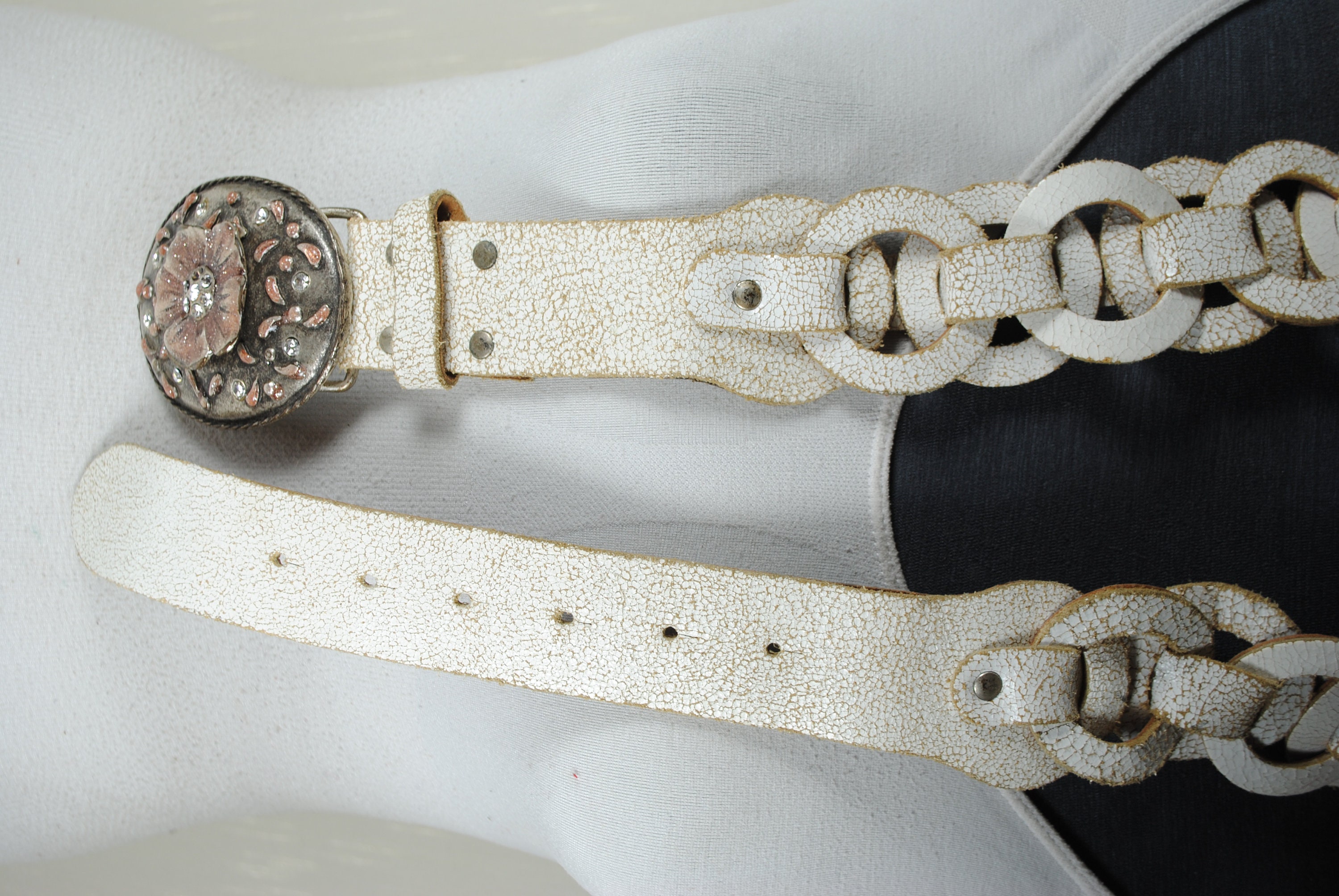 Vintage Y2K leather hip Belt Ivory silver buckle Made In Canada Sz S oversized Y2K Black & Silver Belt: Vintage Grunge Statement Piece - Etsy main image 3