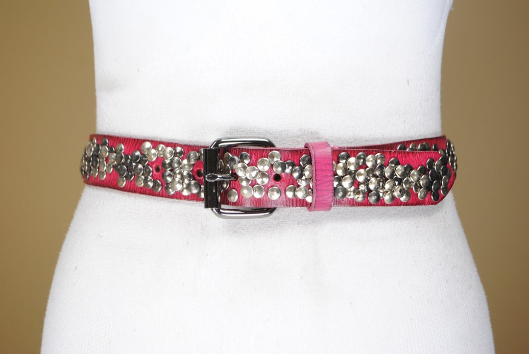 Raspberry Studded Belt, Thick Leather Belt, Y2K 90s Vintage, Pink ...