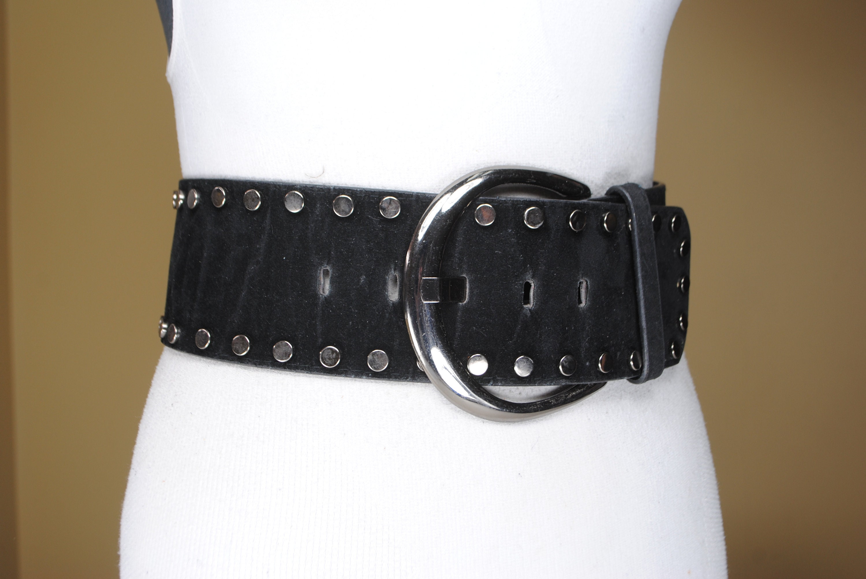 Wide black riveted velvet belt for women Etsy