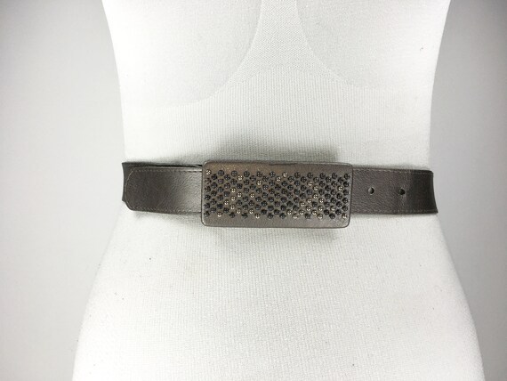 1970s 31''-35'' silver metallic leather belt for w