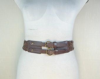 Wide Brown Braided Belt, Brass Double Buckle, Y2K 90s  display picture 1