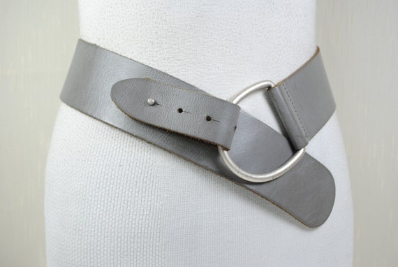 V shaped Y2K Hip belt Asymmetrical Wide Gray Belt… - image 3