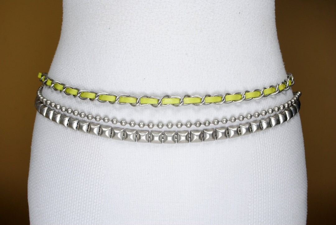 Skinny Triple Chain Belt Lime Green Belt for Women Vintage Etsy