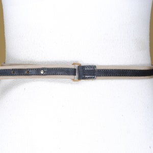 Skinny Black Genuine Leather Belt, Women, Beige Ribbed Ribbon Belt, Beige black Striped belt, Minimalist, 90s Vintage Accessories Size 33 34