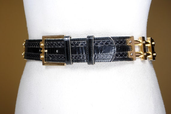 Wide Snakeskin Belt Black Leather Belt 