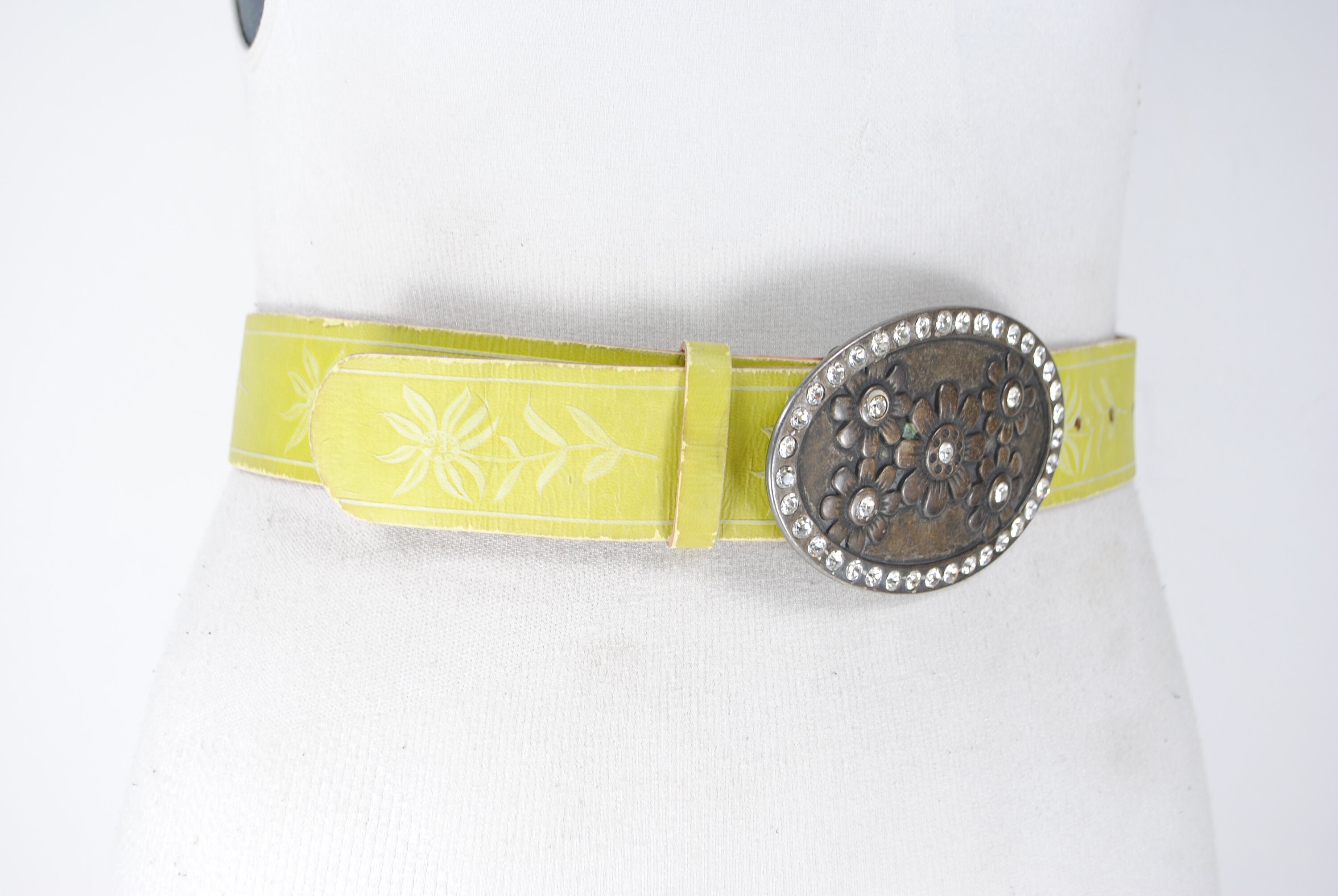 70s 3440 Vintage Floral belt lime green belt for Etsy