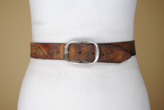 50s 38''-43'' NASCAR Brown Leather Belt, Unique Be