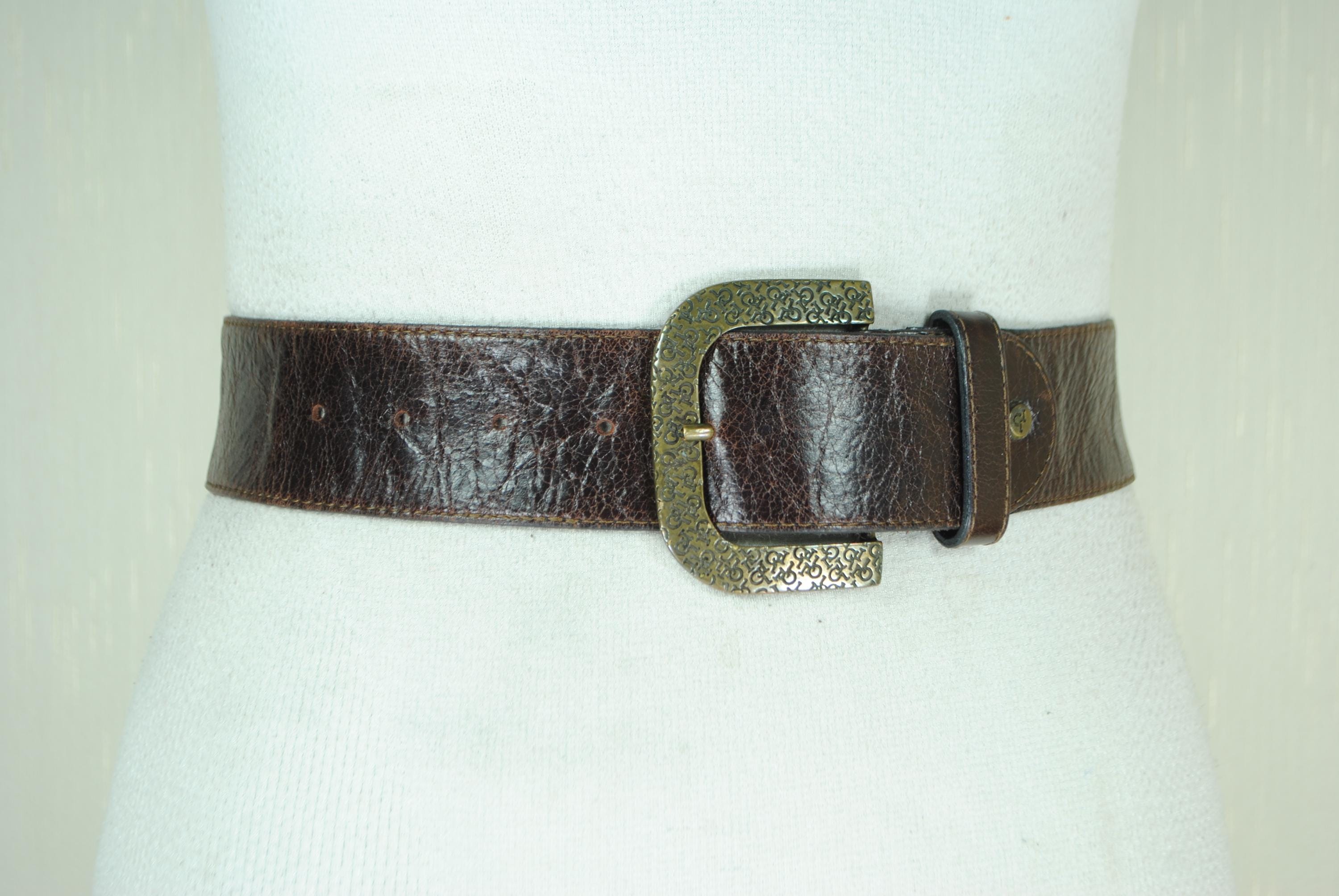 ? Genuine Leather Dark Chocolate Brown Large Sparkling Buckle Belt Women main image 4