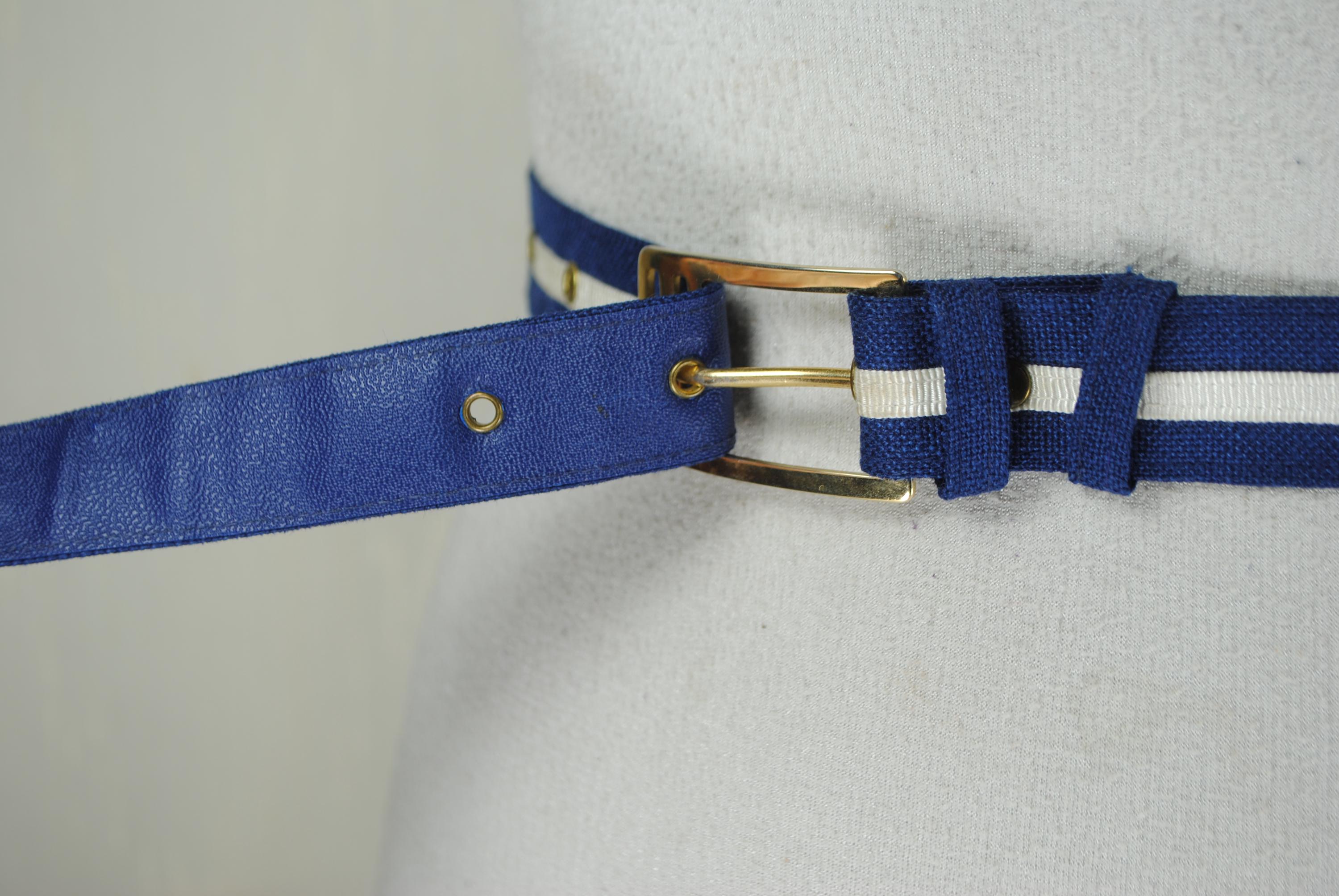 Blue White Striped Belt, Skinny Fabric & Ribbon Belt 