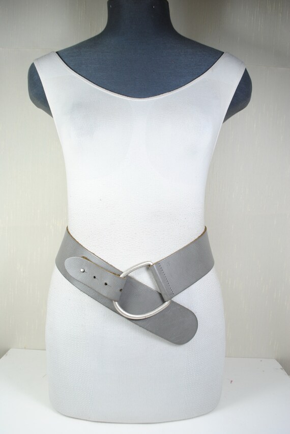 V shaped Y2K Hip belt Asymmetrical Wide Gray Belt… - image 2