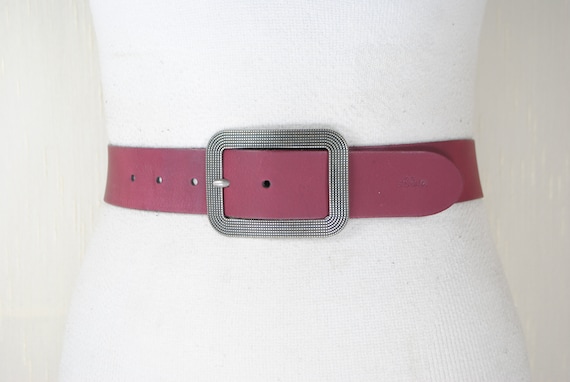 Maroon Leather Belt, Red Purple Color Belt, Women, Silver  display picture 1